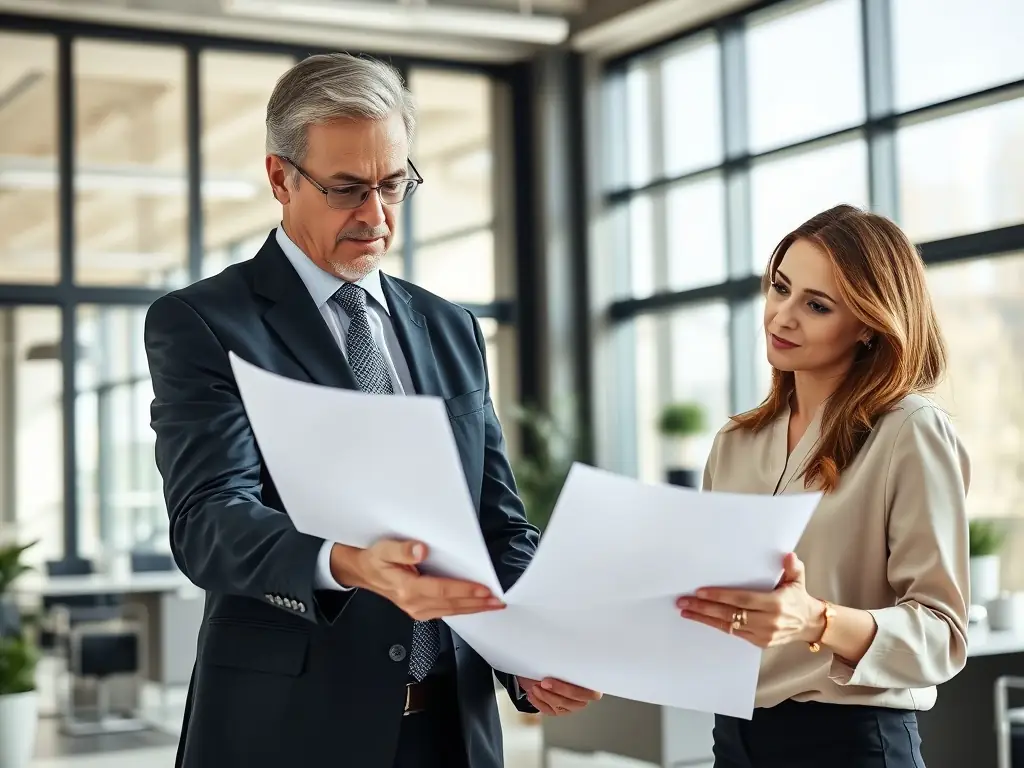 An image of a calm and supportive consultant guiding a business owner through paperwork, representing the stress reduction and clear guidance provided by Debt Exit Solutions.