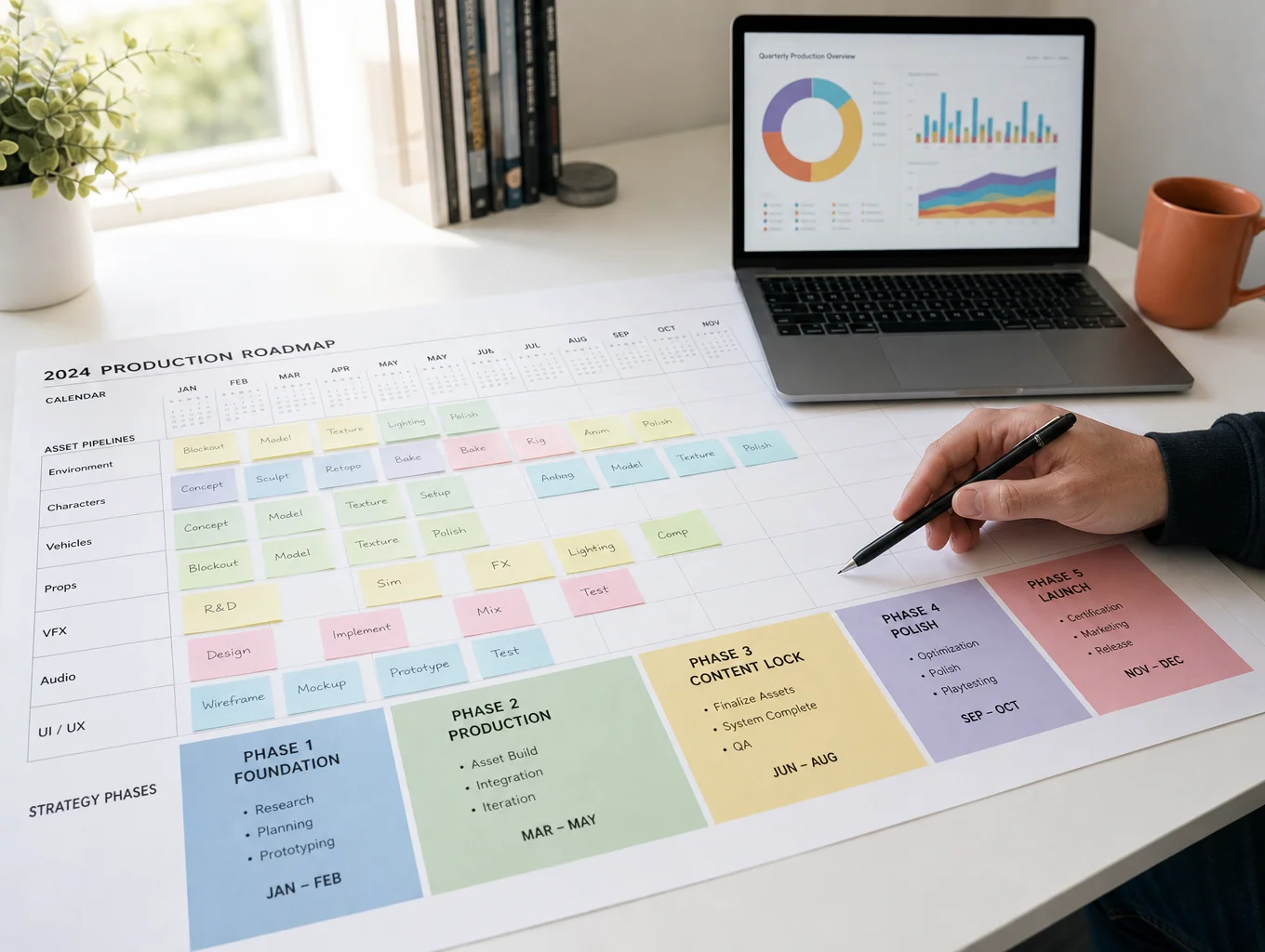 Financial performance projections and turnaround roadmap on desk