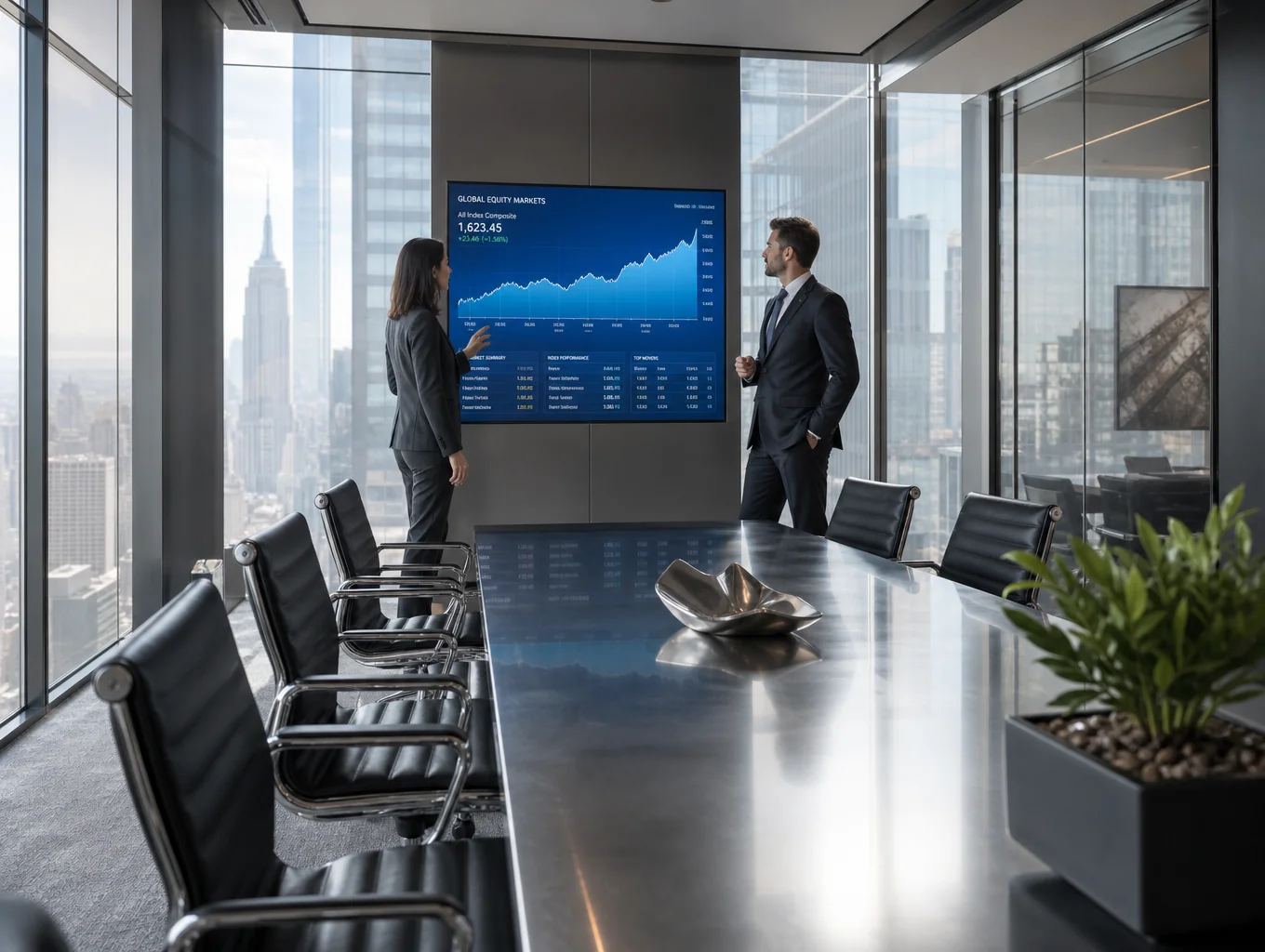 Corporate balance sheet files on a boardroom advisory desk